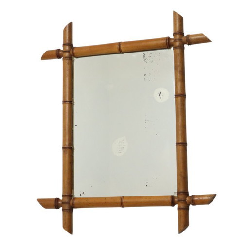 Franse Houten Spiegel Faux Bamboe Chinoiserie 57x47cm