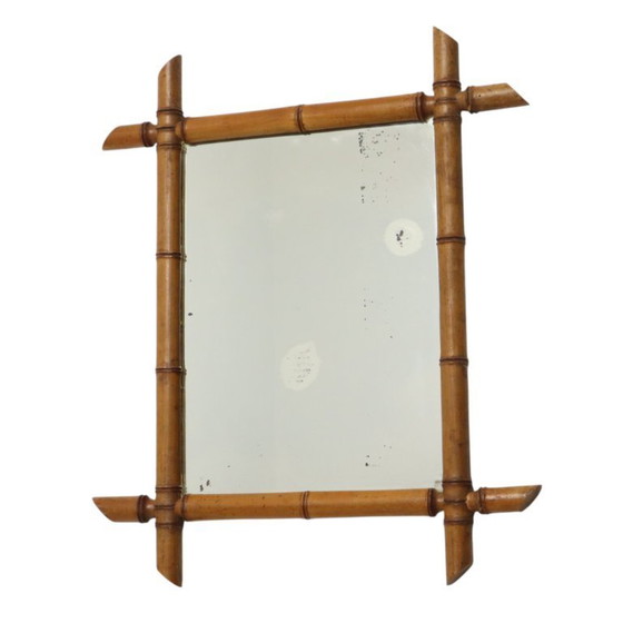 Image 1 of Franse Houten Spiegel Faux Bamboe Chinoiserie 57x47cm