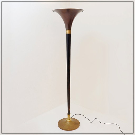 Lampadaire Art Déco en métal bronzé et laiton, style Pietro Chiesa, années 1940