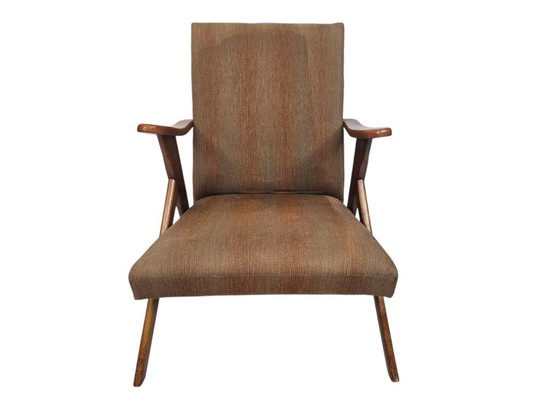 Image 1 of Lounge fauteuil - houten frame - originele gestructureerde bekleding - 60's