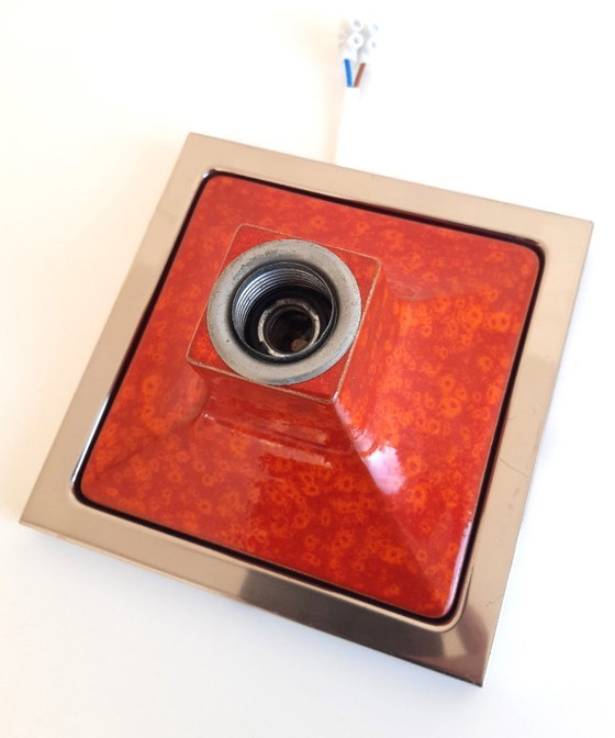 Image 1 of Set of 3 orange ceramic MCM wall lights, wall scones in chrome frame