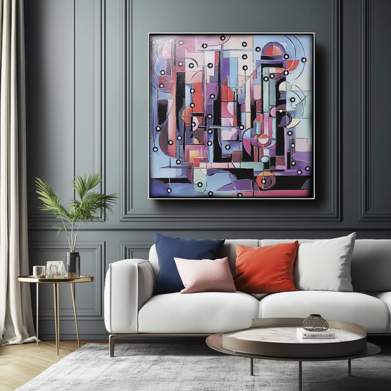 Image 1 of Cubism A1291 - Abstract Painting on Large Canvas