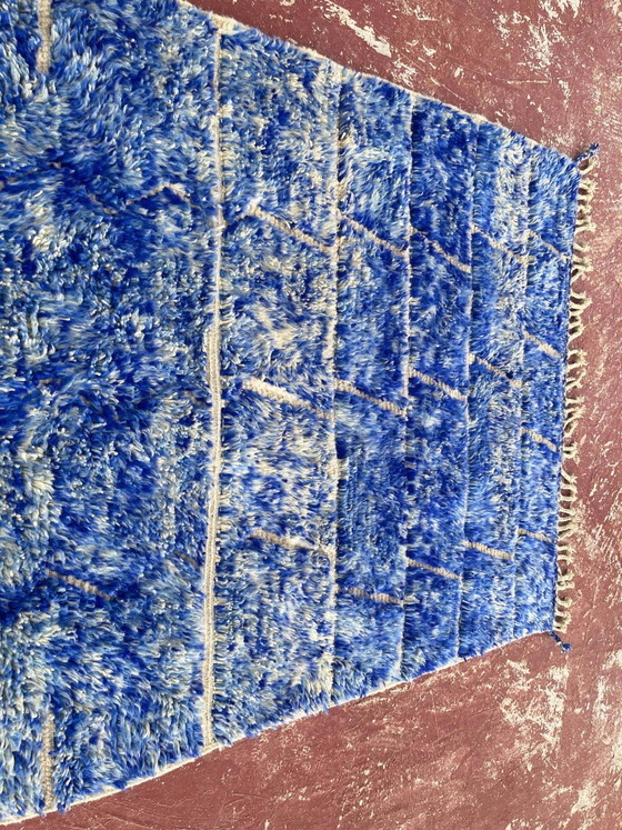 Tapis berbère marocain bleu roi 250x150 cm – motif géométrique – fait main – Laine, Coton, Modern (photo 8 of 10)