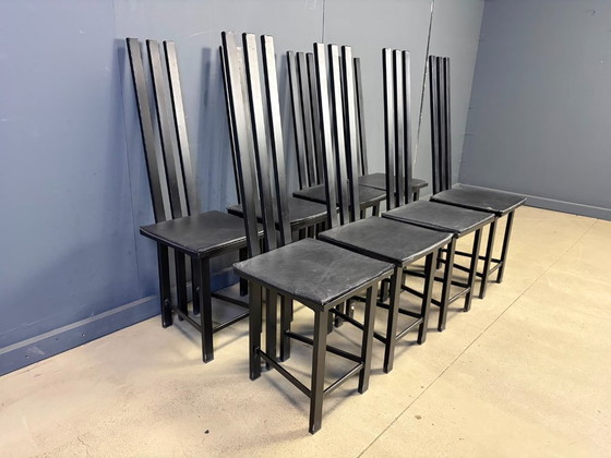 Vintage Postmodern Dining Chairs Set of 8, 1980s – Leather, Metal (photo 8 of 8)