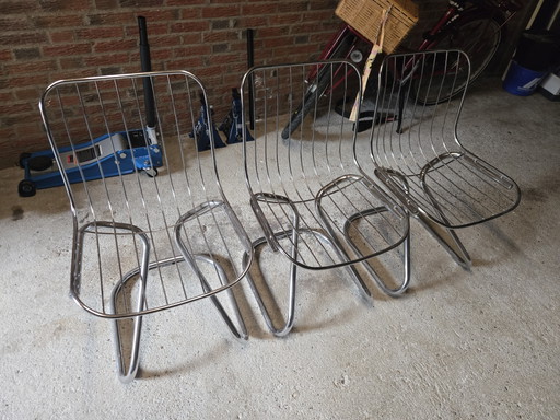 4 chaises Gastone Rinaldi style Âge de l'espace – eetkamerstoelen, Chrome, Metal (photo 2 of 5)