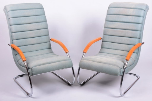 Coppia di poltrone Bauhaus restaurate, di R. Slezak, modello K32, cromate, ceche, anni '30. – fauteuils (photo 2 of 34)
