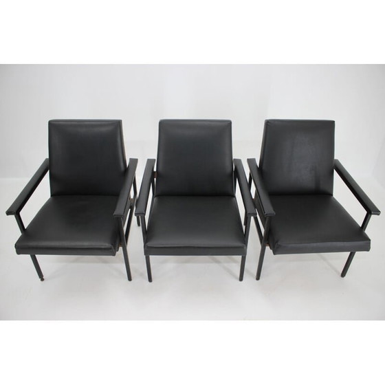 Image 1 of Vintage adjustable black leatherette living room set, Czechoslovakia 1970s