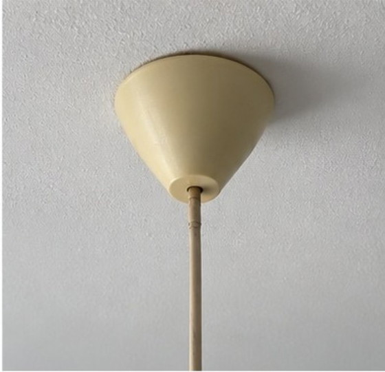 Suspension Philips vintage milieu du siècle avec abat-jour en fibres naturelles tissées – Plastic, Textile (photo 6 of 15)