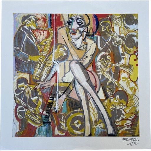 Jazzy-Lithographie von Marc Ferrero