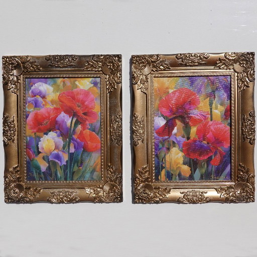 Iris B110 - diptyque dans un cadre doré