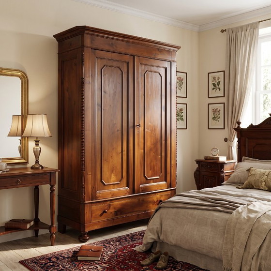 Antique Wardrobe in Solid Walnut, Restored, Italy Mid 19th Century – Wood (photo 2 of 21)