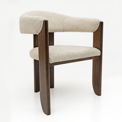 Eight Mid-century Modern Italian Bouclè and Walnut Dining Chairs, 1970s