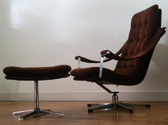 Poltrona girevole Geoffrey Harcourt con pouf per Artifort, Poltrone, Cromo, Argentato, Vintage (foto 4 di 10)