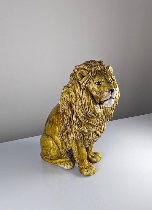 Scultura di leone in terracotta smaltata, Italia, anni '60
