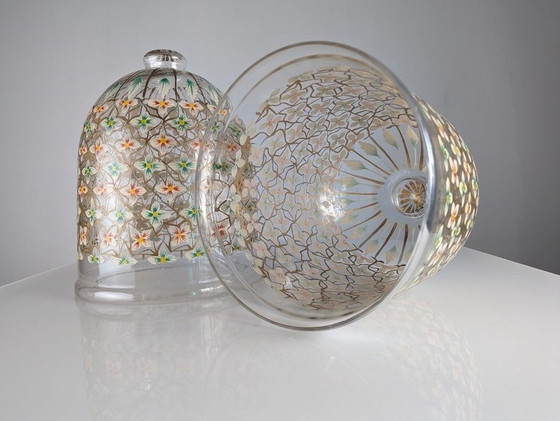 Image 1 of 2X Hand-Painted Floral Glass Lanterns