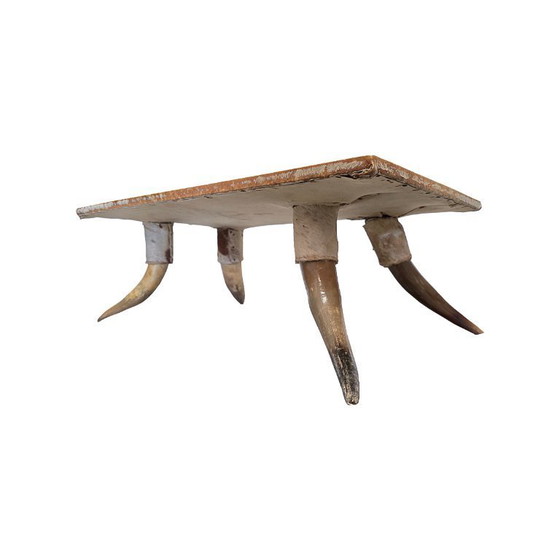 Image 1 of Tavolino da caffè francese antico in pelle di mucca e corna, circa 1880