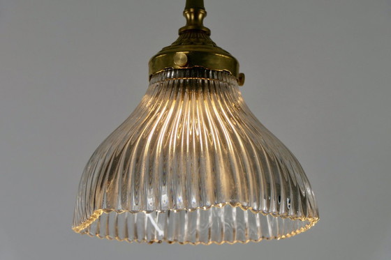 Image 1 of Vintage French Holophane Pendant Lamp Glass Ribbed