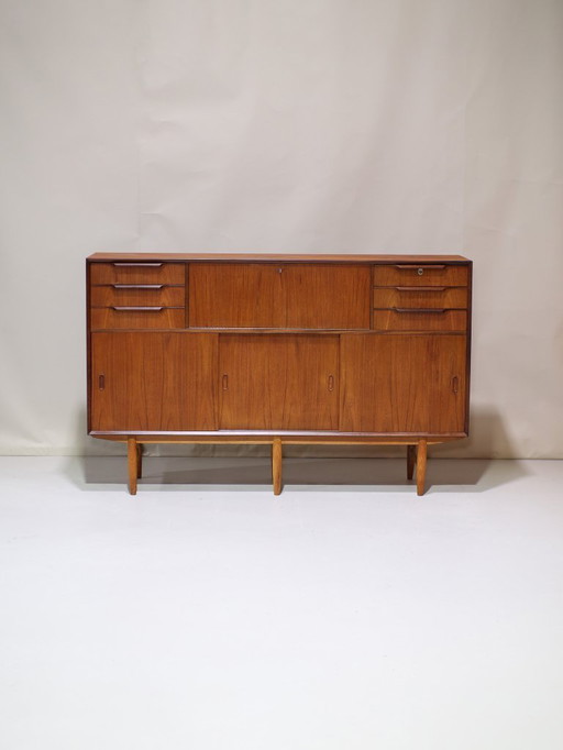 Highboard with bar teak Danish vintage 1960s