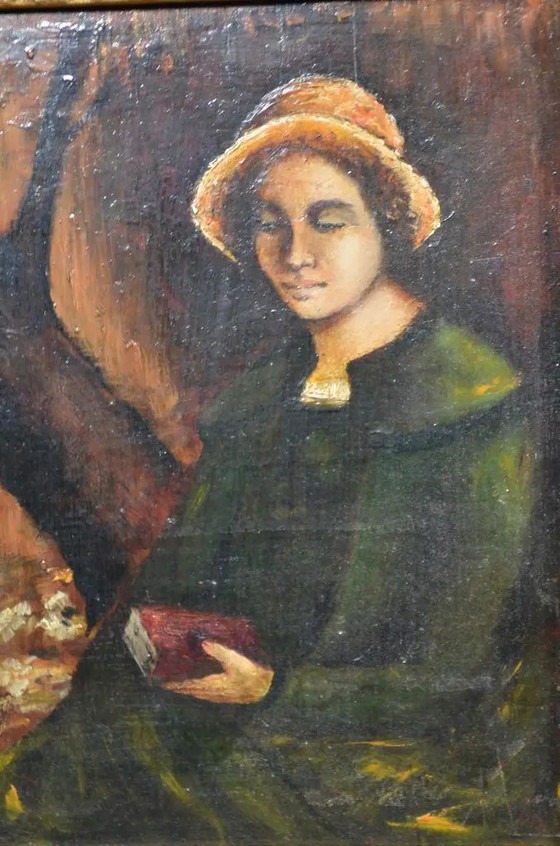 Escuela Francesa, Siglo XX “El Lector” Óleo sobre Tabla – Pinturas y dibujos, Wood (photo 2 of 9)
