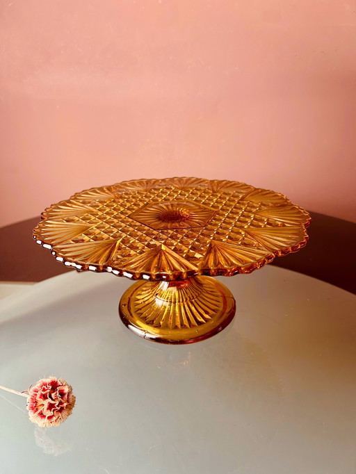 💛Kuchenplatte aus bernsteinfarbenem Pressglas💛