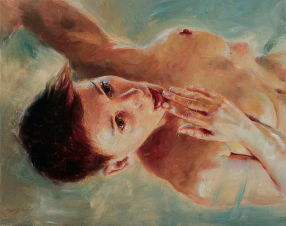 Jara Marzulli. Oil and Acrylic Painting. "Psyche and the Attesa del Bacio" – Paintings & Drawings, Canvas (photo 4 of 6)