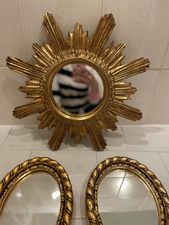 Image 1 of Frame / Mirror Sun Ø 42,5 And Oval 24x18 Cm In Gold / Art / Decoration / Ornaments