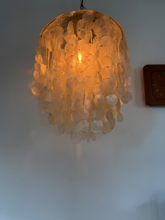 Image 1 of Vintage XL Capiz mother-of-pearl shell pendant lamp ‘70s