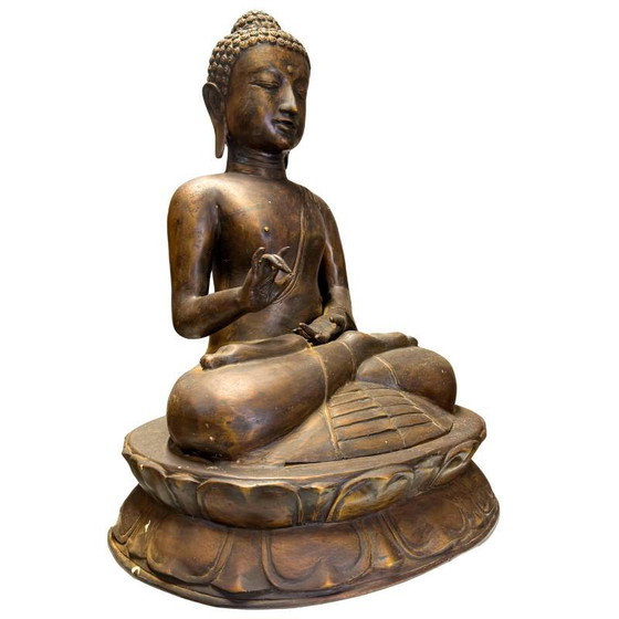 Monumental Javanese Bronze Buddha – Vitarka Mudra – 58 cm – 8.5 kg – Sculpture (photo 2 of 10)