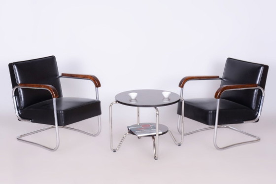 Set van twee gerestaureerde Bauhaus-fauteuils, chroom, beukenhout, rundleer, Tsjechisch, jaren 1930 – Leather (photo 3 of 12)