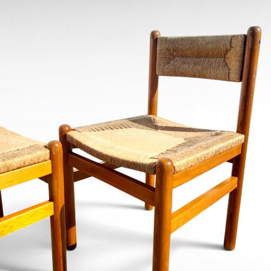 Paar Vintage Design Grenen En Biezen Stoelen, Jaren 70 – Eetkamerstoelen, Wicker (photo 7 of 18)