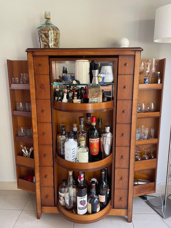 Mobile bar girevole in legno di ciliegio, Vetro, Metallo, Marrone (foto 5 di 8)