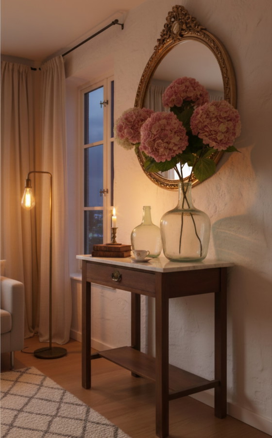 Image 1 of Sleek antique side table with marble top