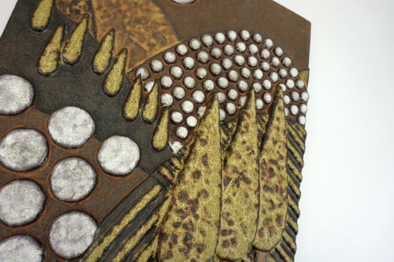 Image 1 of Majolika Karlsruhe - Gran panel de pared de cerámica con paisaje de cipreses, años 70, modelo n.º 7854, Dietmar Liedke