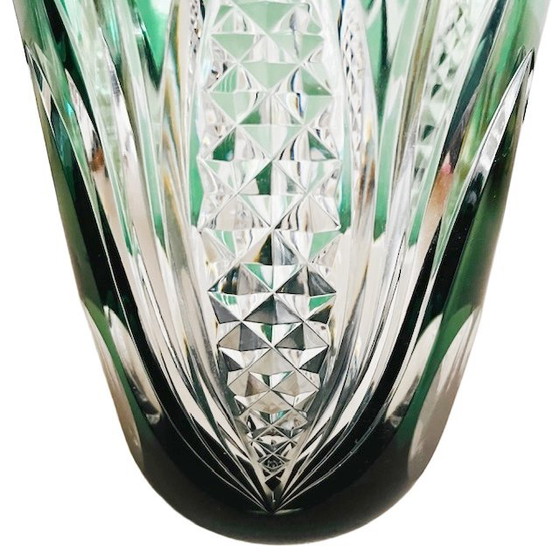 Image 1 of Vaso in cristallo Val Saint Lambert di René Delvenne, cristallo verde, trasparente, anni '60