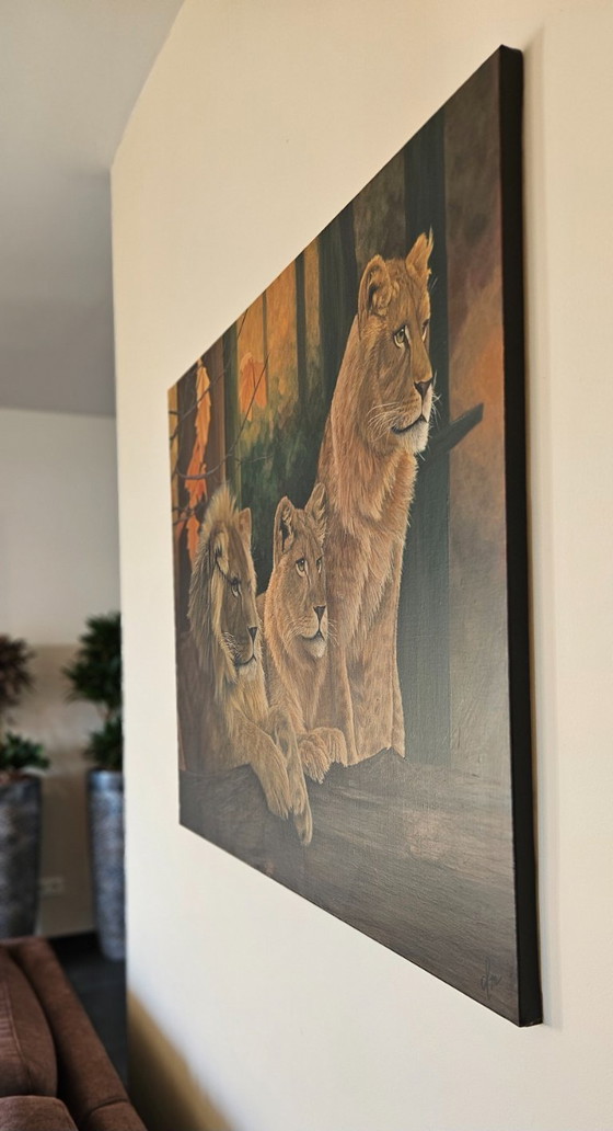 Image 1 of Large handmade acrylic painting of lions "Lion's Harmony"