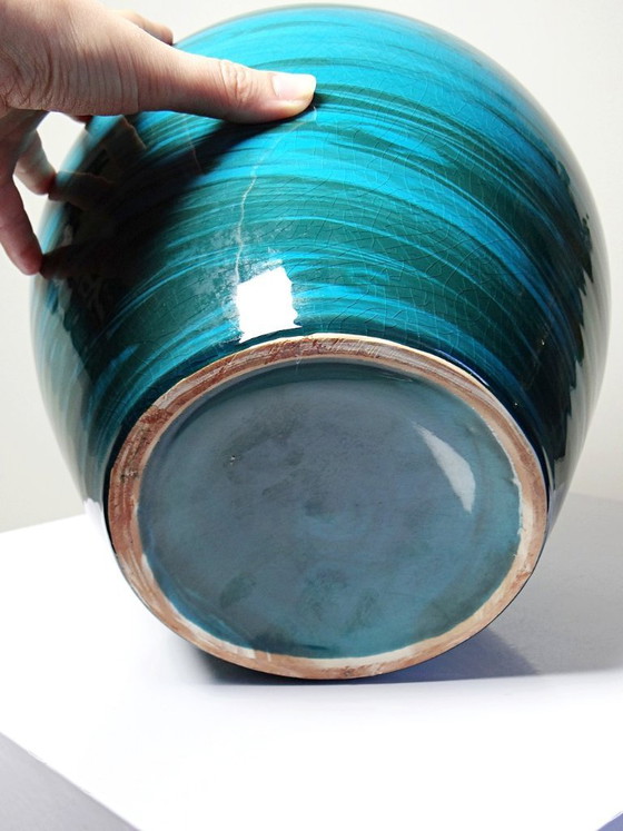 Image 1 of Large ceramic vase with mixed clays, malachite green glaze, 1950s-70s