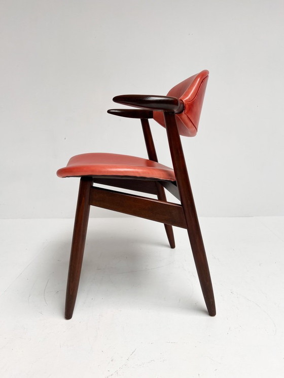 Image 1 of Roodkleurige lederen cowhorn chair, 1970's
