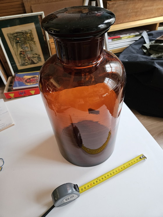 Grote Vintage Retro Medicijnpot Bruin Rookglas Jaren '40-'50 – Bonusan, Decoratieve objecten (photo 6 of 12)