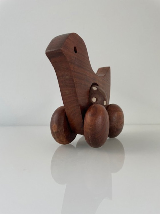 Image 1 of Vintage Scandinavian wooden duck on wheels