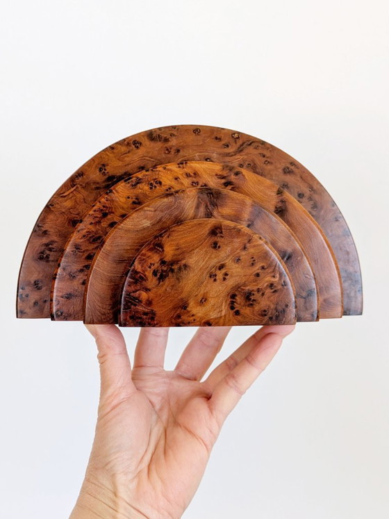 Image 1 of Pair Art Deco Burl Wood Letter Holder Bookends Midcentury Desk Organizer Set