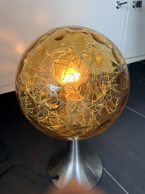 Vintage 1970s Space Age Amber Bubble Glass Table Lamp – Metal (photo 3 of 8)