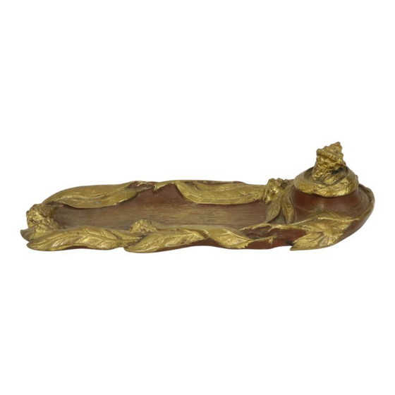 Image 1 of Bronze Art Nouveau Inkwell Pen Holder