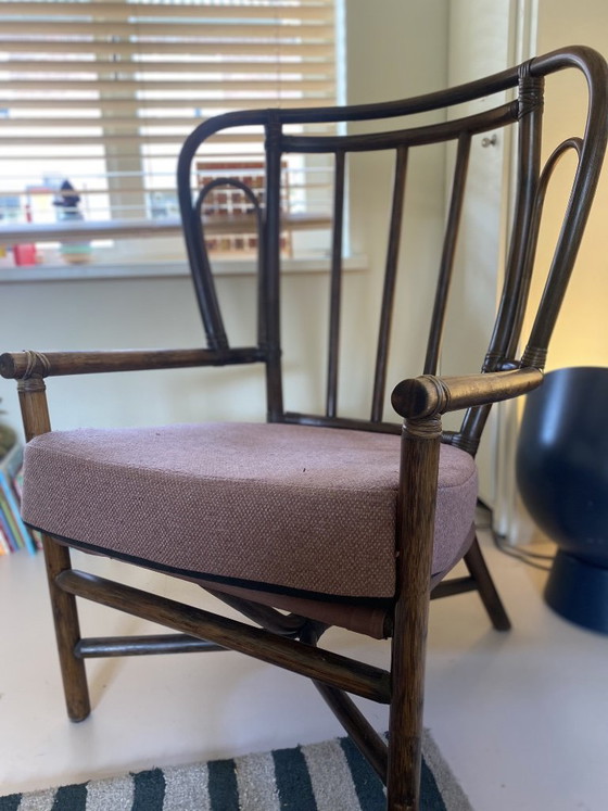 Vintage Rotan Oorfauteuil – Vermoedelijk Rohé – Rohé Noordwolde, Rattan, Textile (photo 3 of 11)