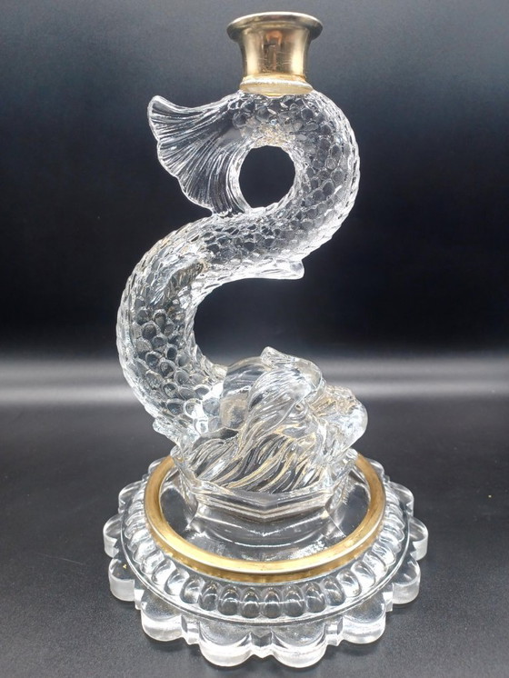 Image 1 of Magnificent Pair of Crystal Candelabra with Triton-Shaped Bases