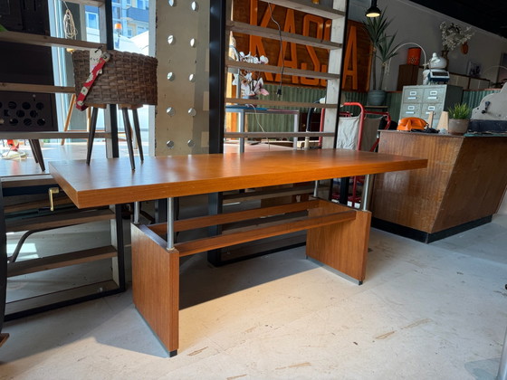 Vintage 60s height-adjustable office Desk – Wood, Chrome (photo 2 of 6)