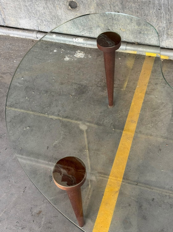 Vintage Nier-vormige Glazen Salontafel – Glass, Wood (photo 3 of 6)