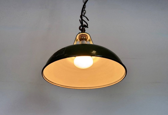 Image 1 of Industrial Green Enamel Factory Pendant Lamp from Coolicon, 1950s