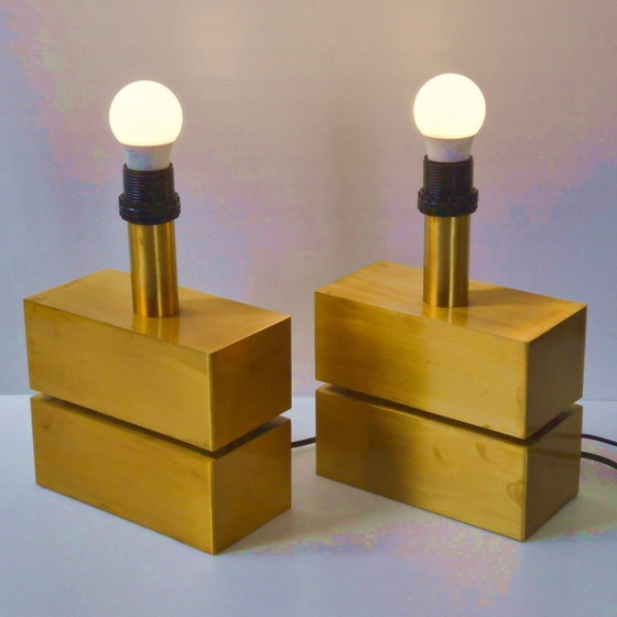 Image 1 of Pair of 1970s table lamps in brushed gold metal, 70s DLG Maison Charles, 1970s