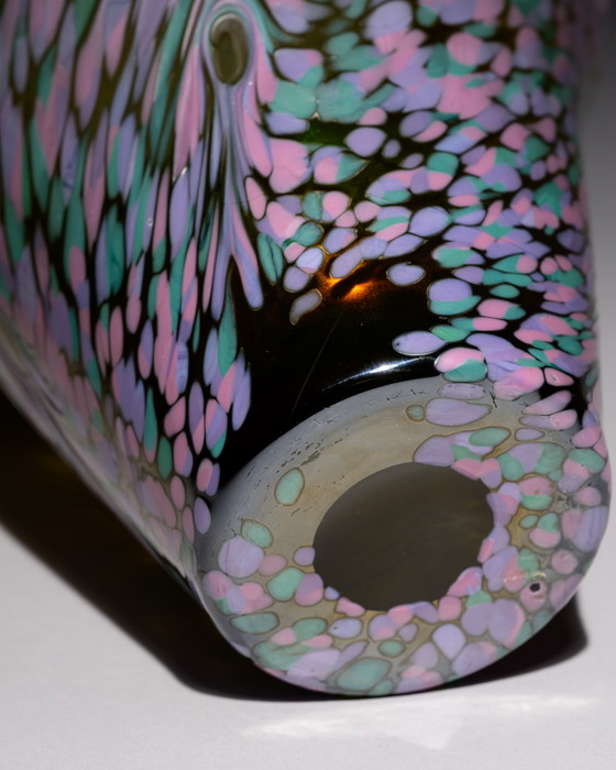 Image 1 of Österreichische Jugendstilvase aus irisierendem Kunstglas, mehrfarbiges Federdekor, 1900-1910