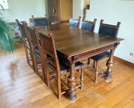 Walnut dining table with 8 chairs
